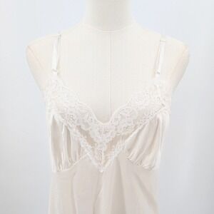 Vintage Wondermaid Nylon Slip Dress Lace Trim Ivory Midi Nightgown Size 36‎